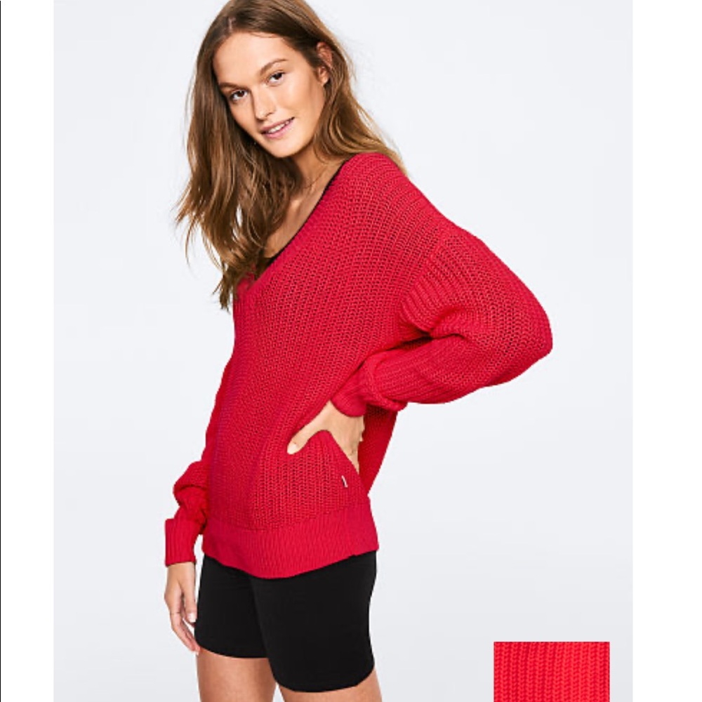 ❤️ PINK V-neck sweater red small knit